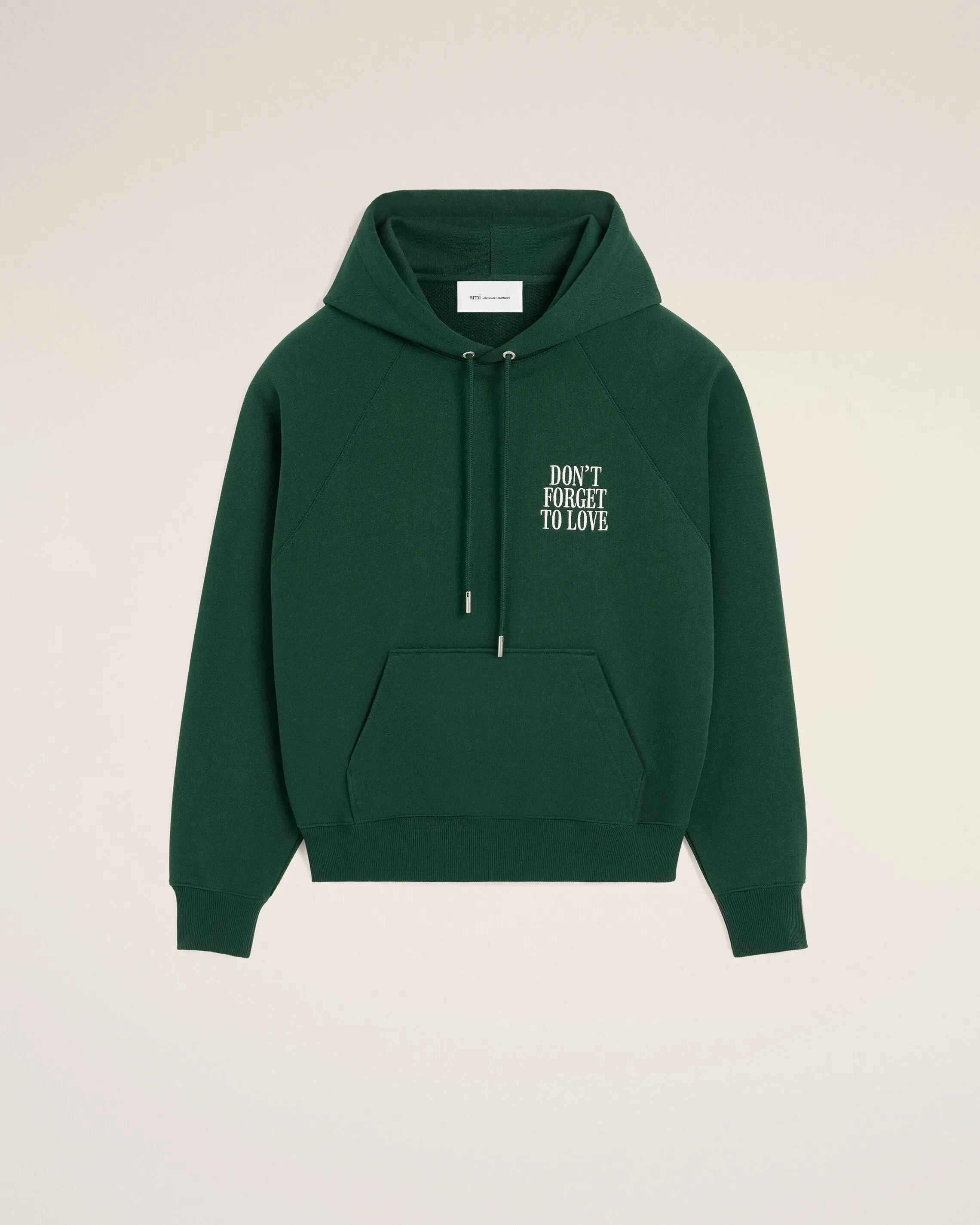 Hoodie vert en coton "Don't forget to love" sold by Ami