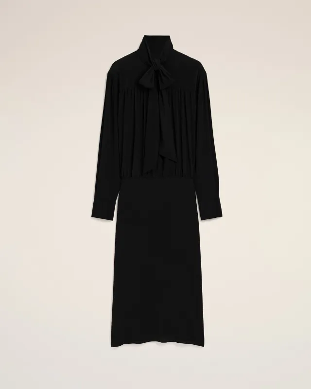 Robe midi noire en soie mélangée à lavallière made by Ami