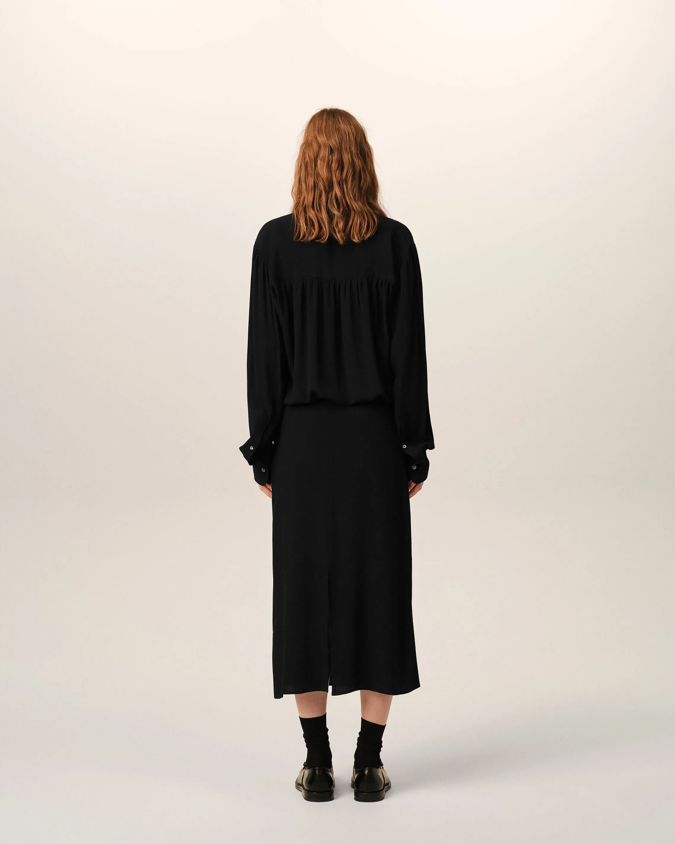 Robe midi noire en soie mélangée à lavallière sold by Ami product image thumbnail 5