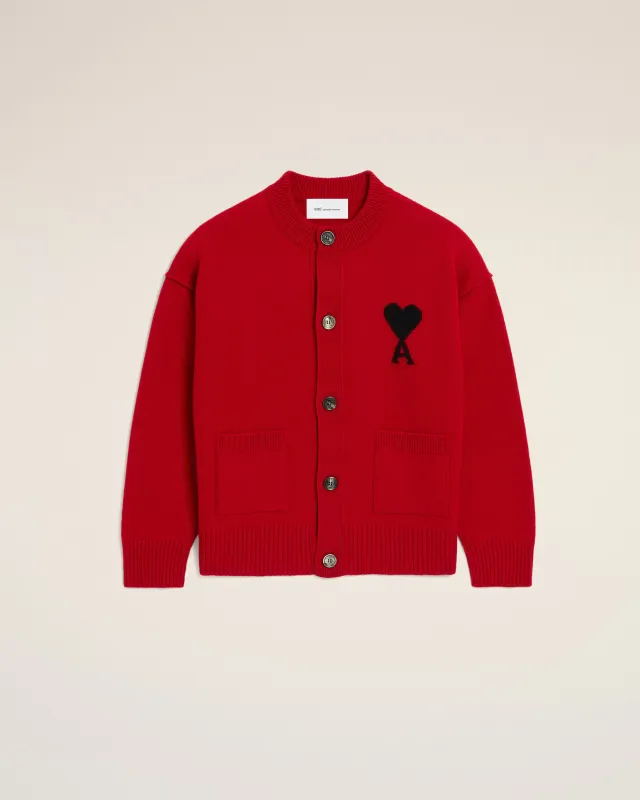 Cardigan rouge col rond en laine Ami de Coeur made by Ami