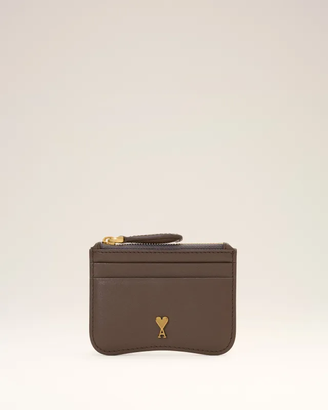 Porte-cartes Paris Paris marron zippé en cuir de vachette made by Ami