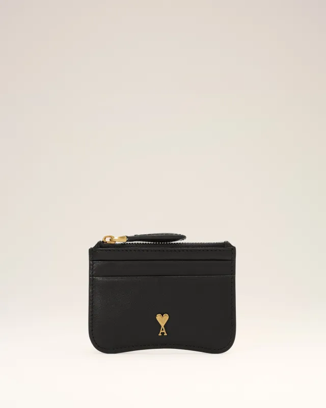 Porte-cartes Paris Paris noir zippé en cuir de vachette made by Ami