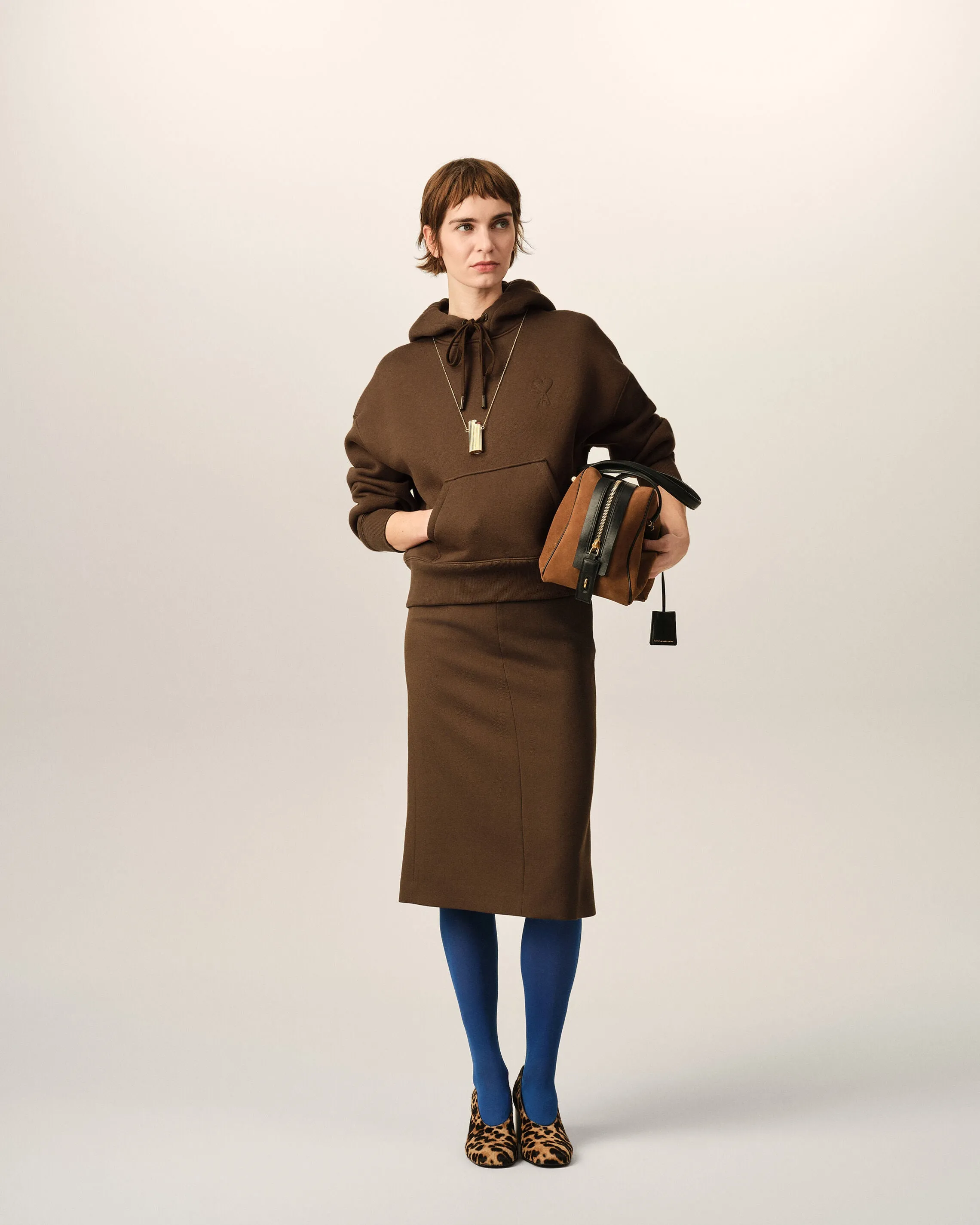 Jupe crayon marron ceinturée en laine sold by Ami product image thumbnail 2