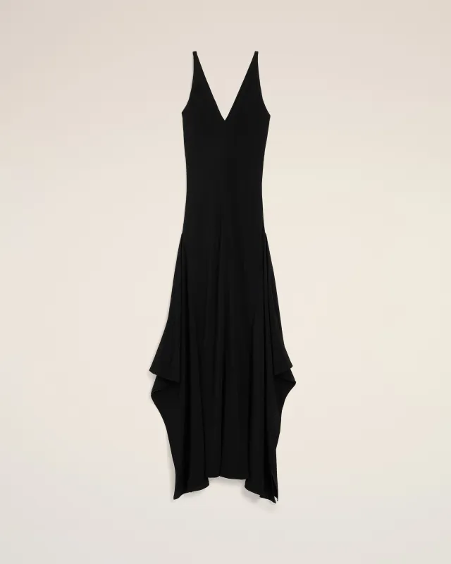 Robe longue noire à godets en soie mélangée made by Ami