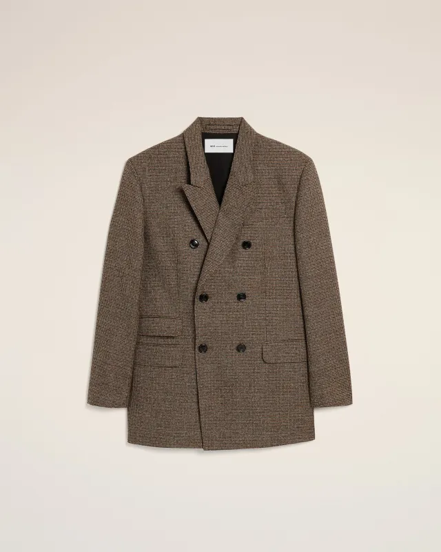 Veste marron pied de poule double boutonnage en laine made by Ami