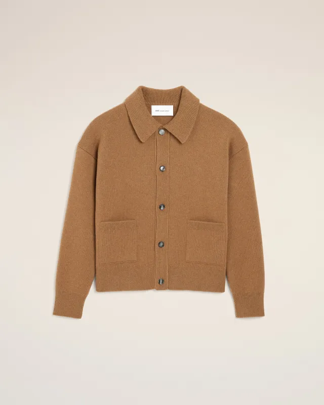Cardigan marron col chemise en laine made by Ami