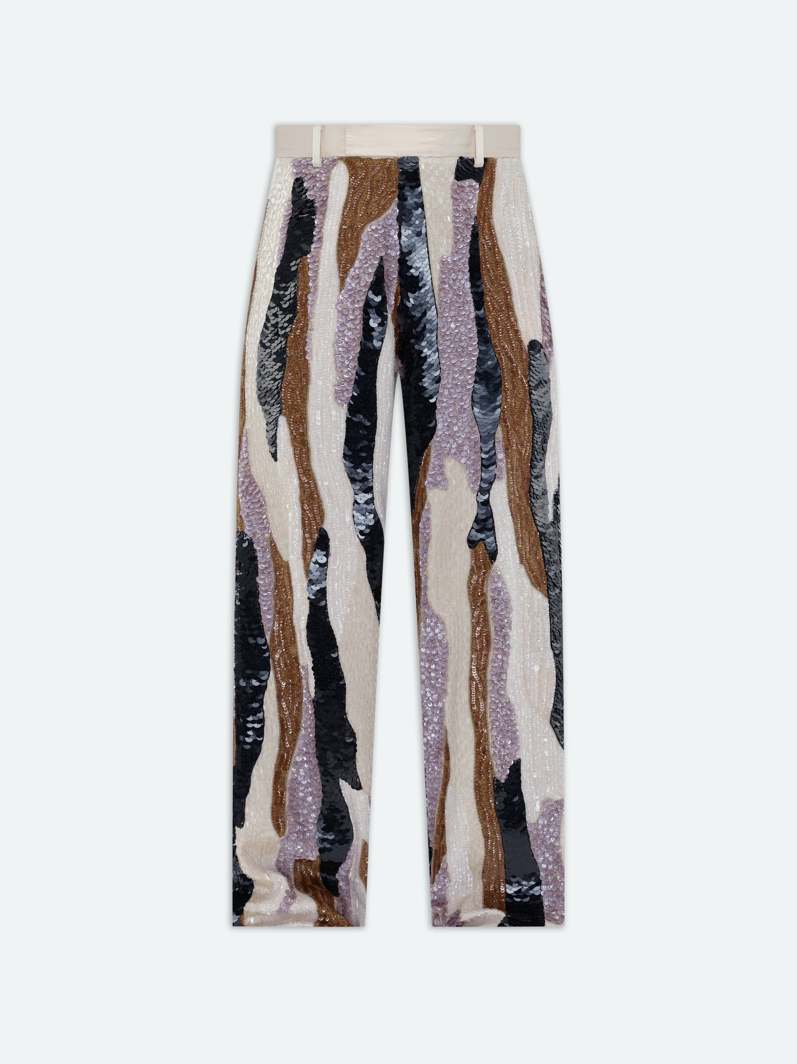 MIXED MEDIA SEQUIN BAGGY PANT - BROWN MULTI sold by AMIRI