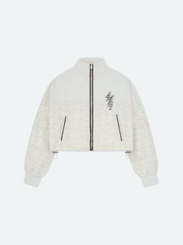 WOMEN - BOUCLE HYBRID TRACK JACKET - Alabaster sold by AMIRI