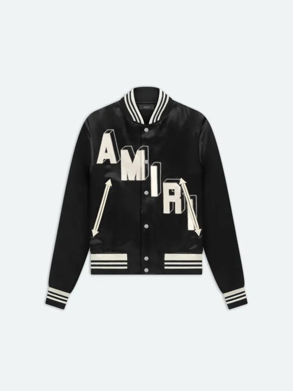 SATIN VARSITY JACKET - BLACK sold by AMIRI