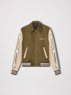 BONES VARSITY JACKET - GREEN / ALABASTER sold by AMIRI
