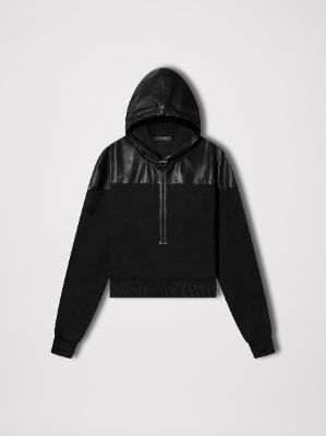 WOMEN - LEATHER HYBRID HOODIE - BLACK / BLACK sold by AMIRI