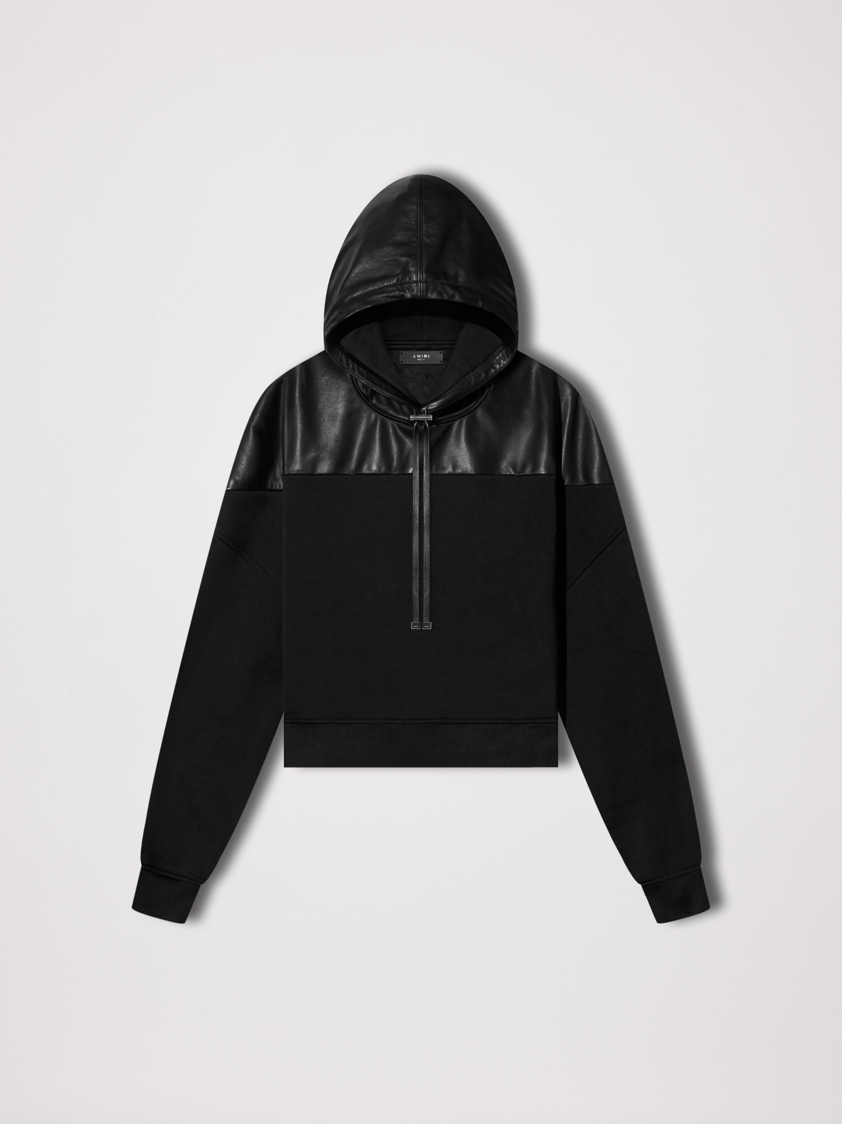 WOMEN - LEATHER HYBRID HOODIE - BLACK / BLACK sold by AMIRI