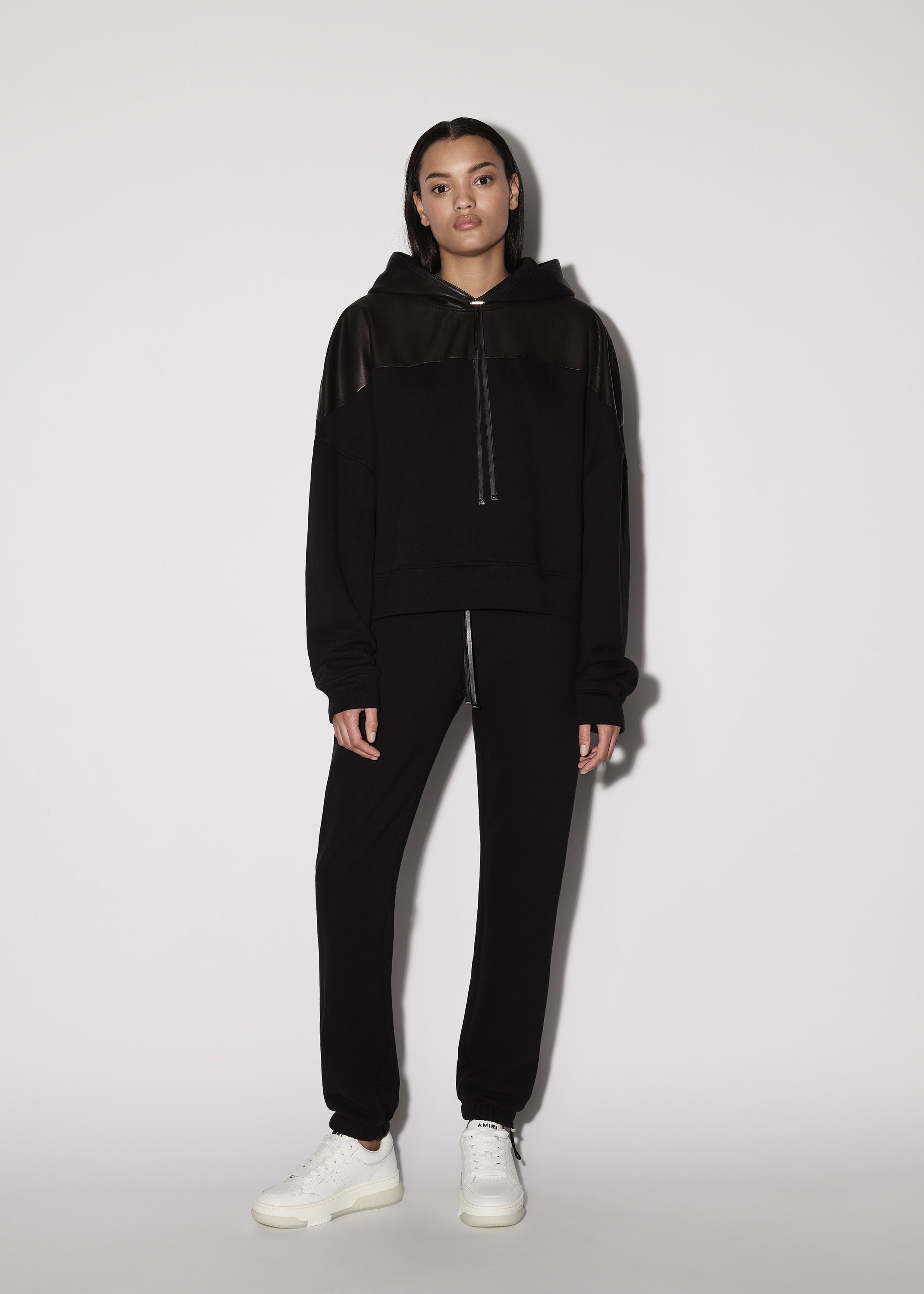 WOMEN - LEATHER HYBRID HOODIE - BLACK / BLACK sold by AMIRI product image thumbnail 2
