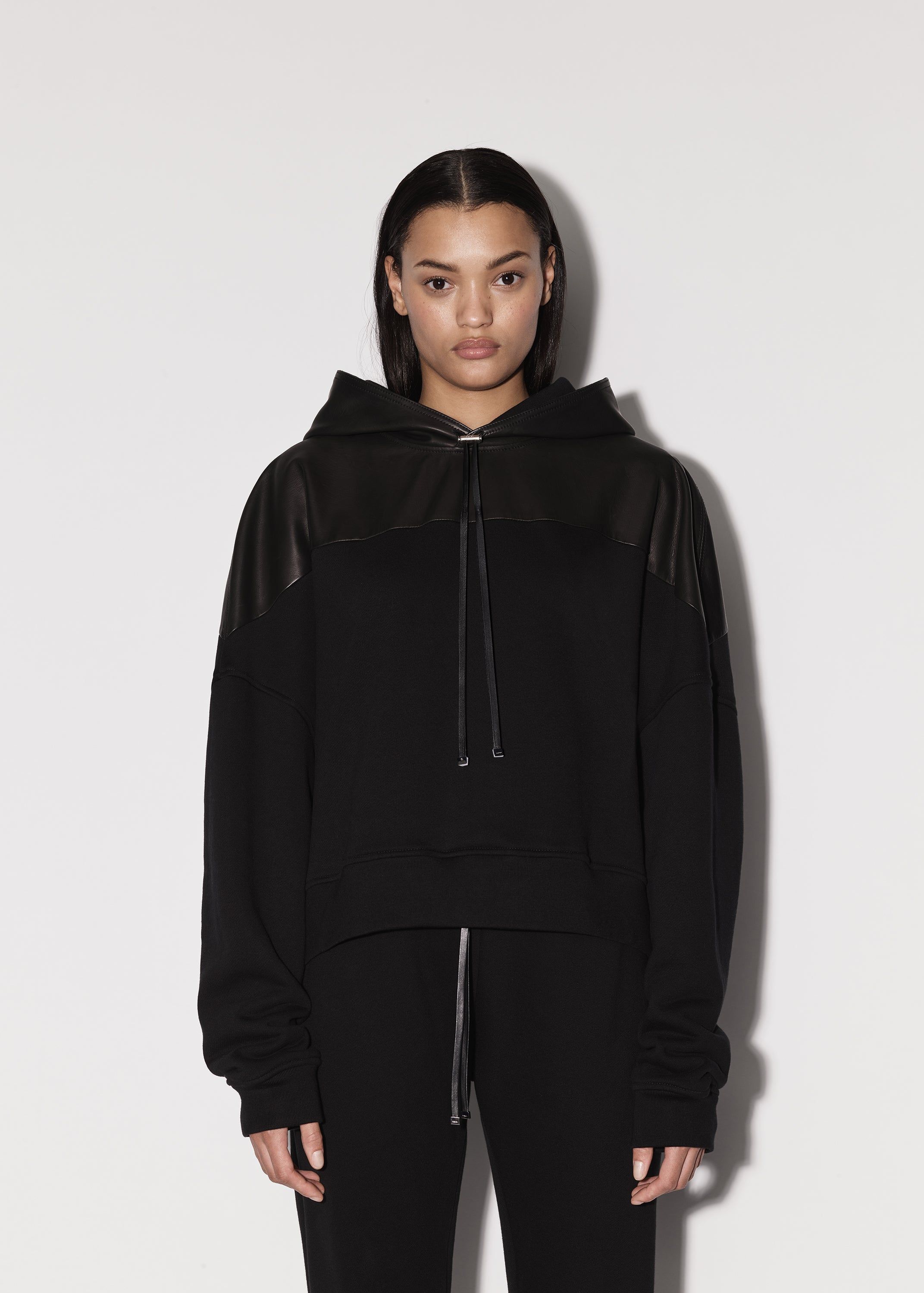 WOMEN - LEATHER HYBRID HOODIE - BLACK / BLACK sold by AMIRI product image thumbnail 3