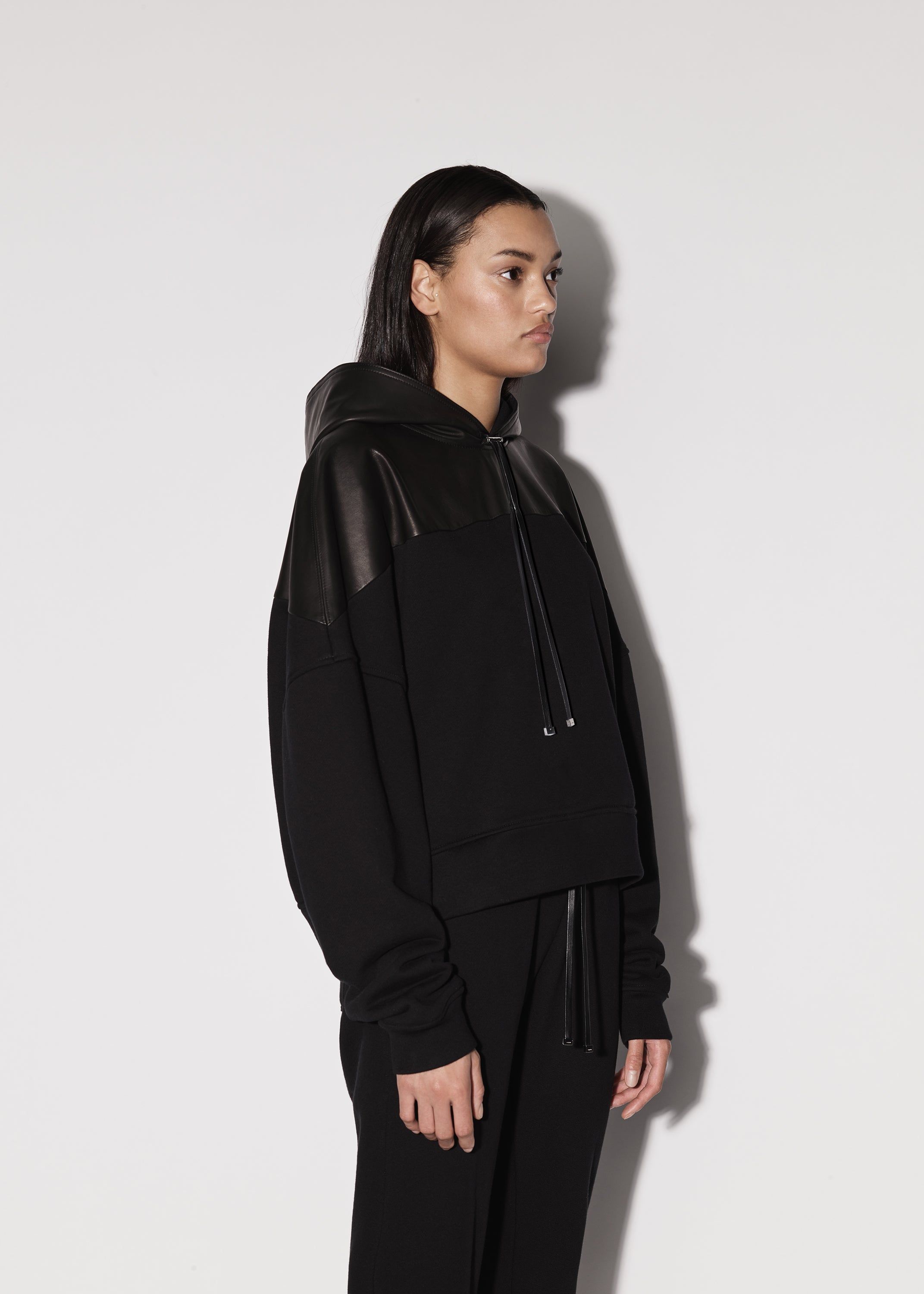 WOMEN - LEATHER HYBRID HOODIE - BLACK / BLACK sold by AMIRI product image thumbnail 4