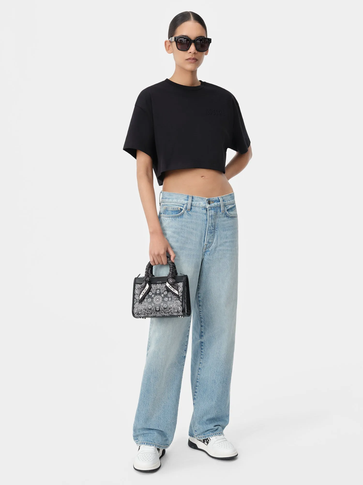 WOMEN - WOMEN'S AMIRI EMBROIDERED CROPPED TEE - Black sold by AMIRI