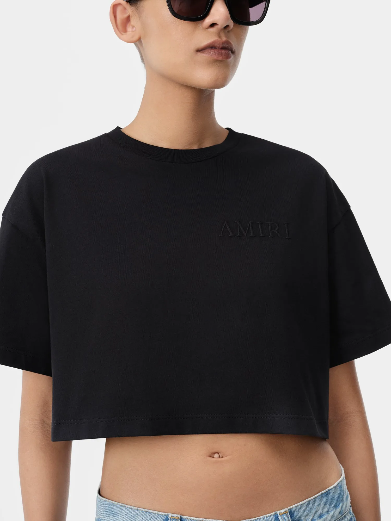 WOMEN - WOMEN'S AMIRI EMBROIDERED CROPPED TEE - Black sold by AMIRI product image thumbnail 4