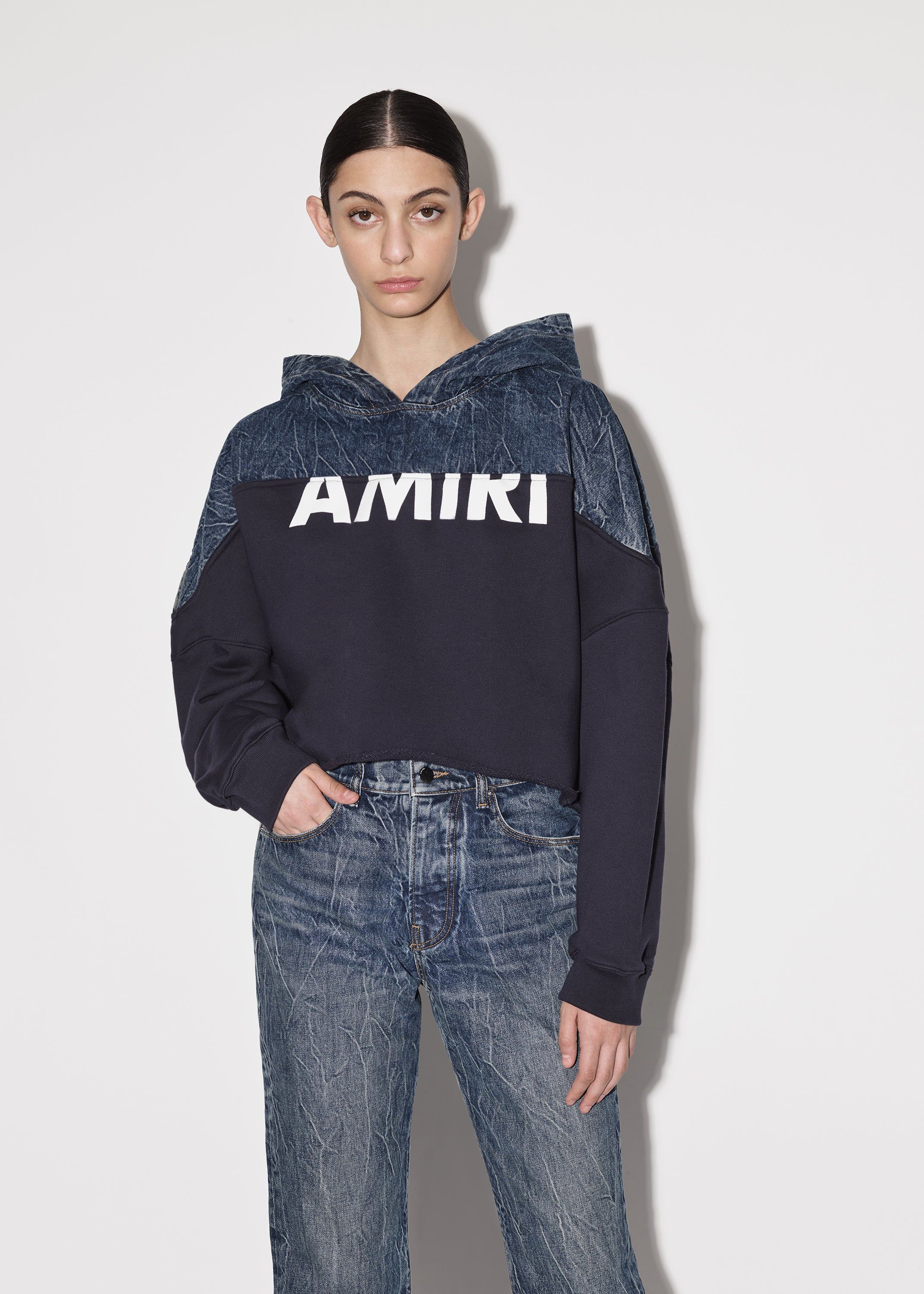 WOMEN - HYBRID CROPPED HOODIE - DARK VEIN / NAVY sold by AMIRI product image thumbnail 3