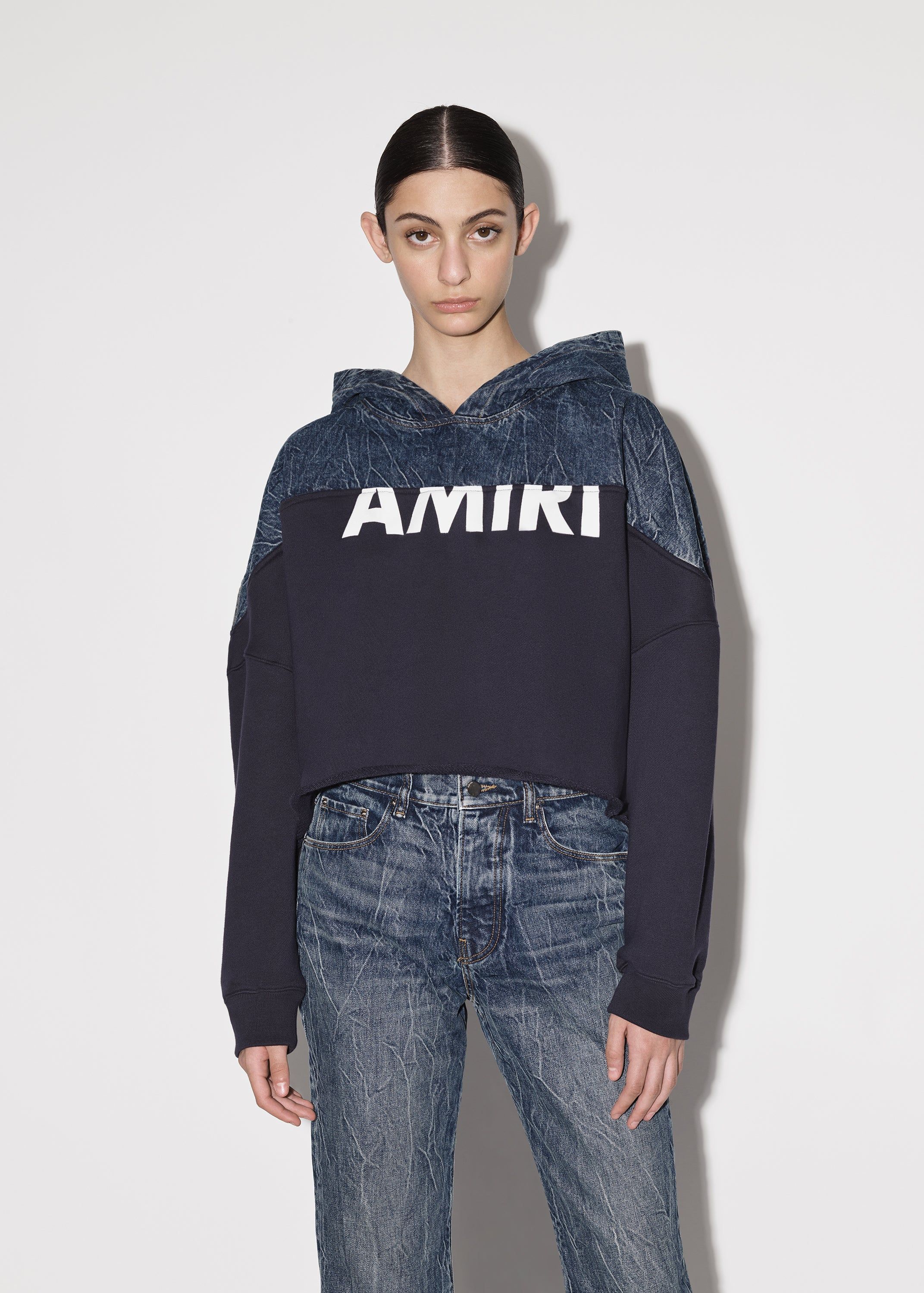 WOMEN - HYBRID CROPPED HOODIE - DARK VEIN / NAVY sold by AMIRI product image thumbnail 4