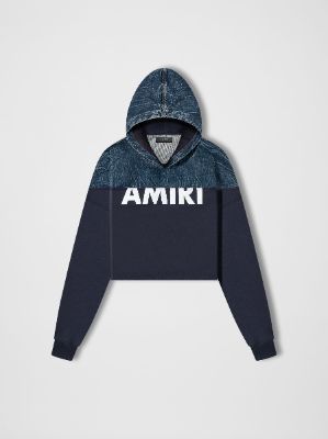 WOMEN - HYBRID CROPPED HOODIE - DARK VEIN / NAVY sold by AMIRI