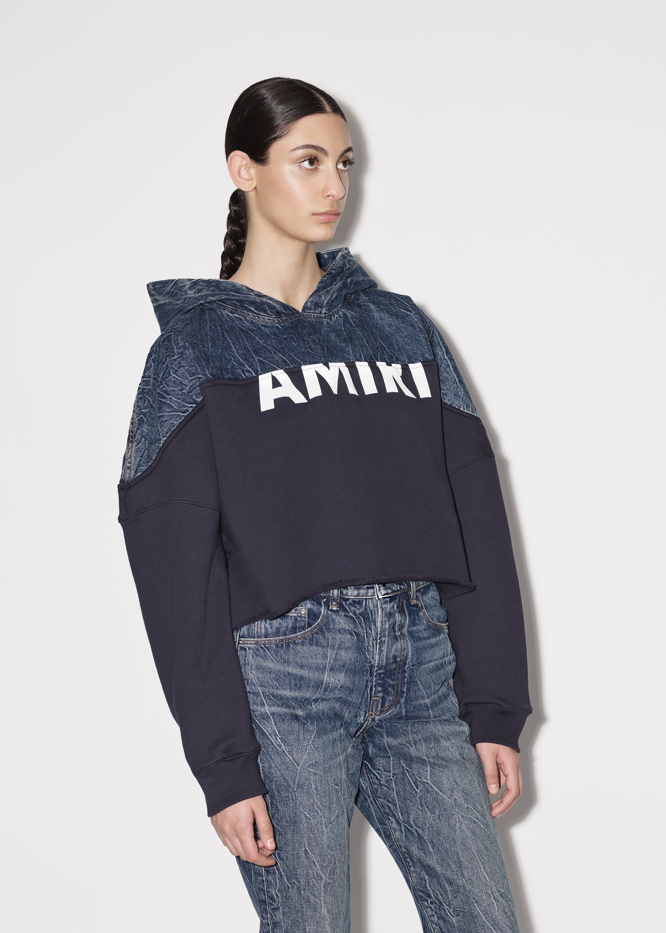 WOMEN - HYBRID CROPPED HOODIE - DARK VEIN / NAVY sold by AMIRI product image thumbnail 5