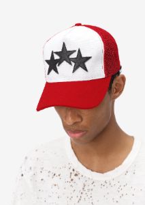 3 STAR COLOR BLOCK TRUCKER HAT - Red / White sold by AMIRI
