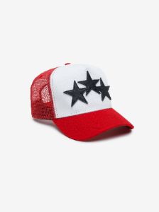 3 STAR COLOR BLOCK TRUCKER HAT - Red / White sold by AMIRI