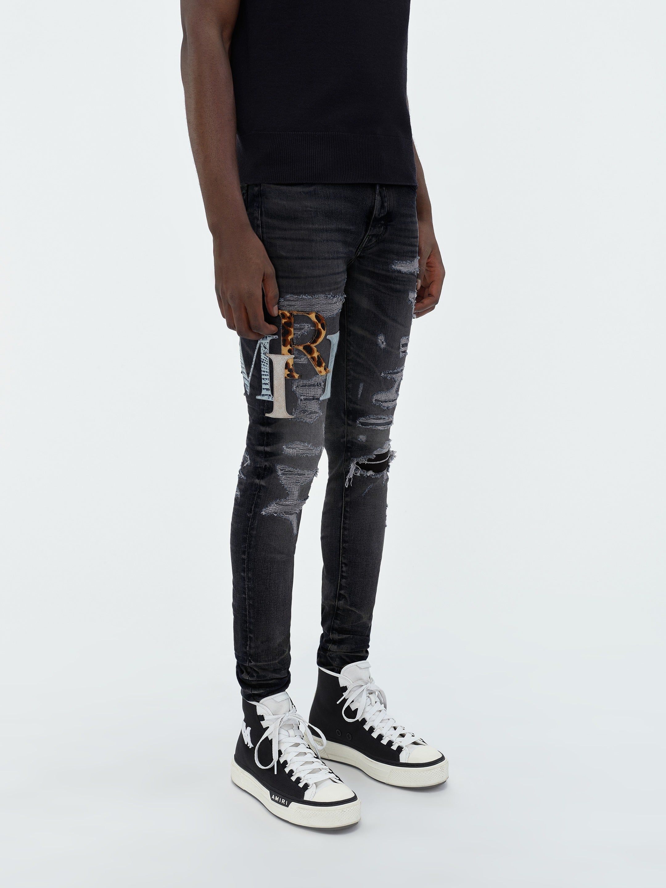 LEATHER STAGGERED LOGO JEAN - FADED BLACK sold by AMIRI product image thumbnail 4