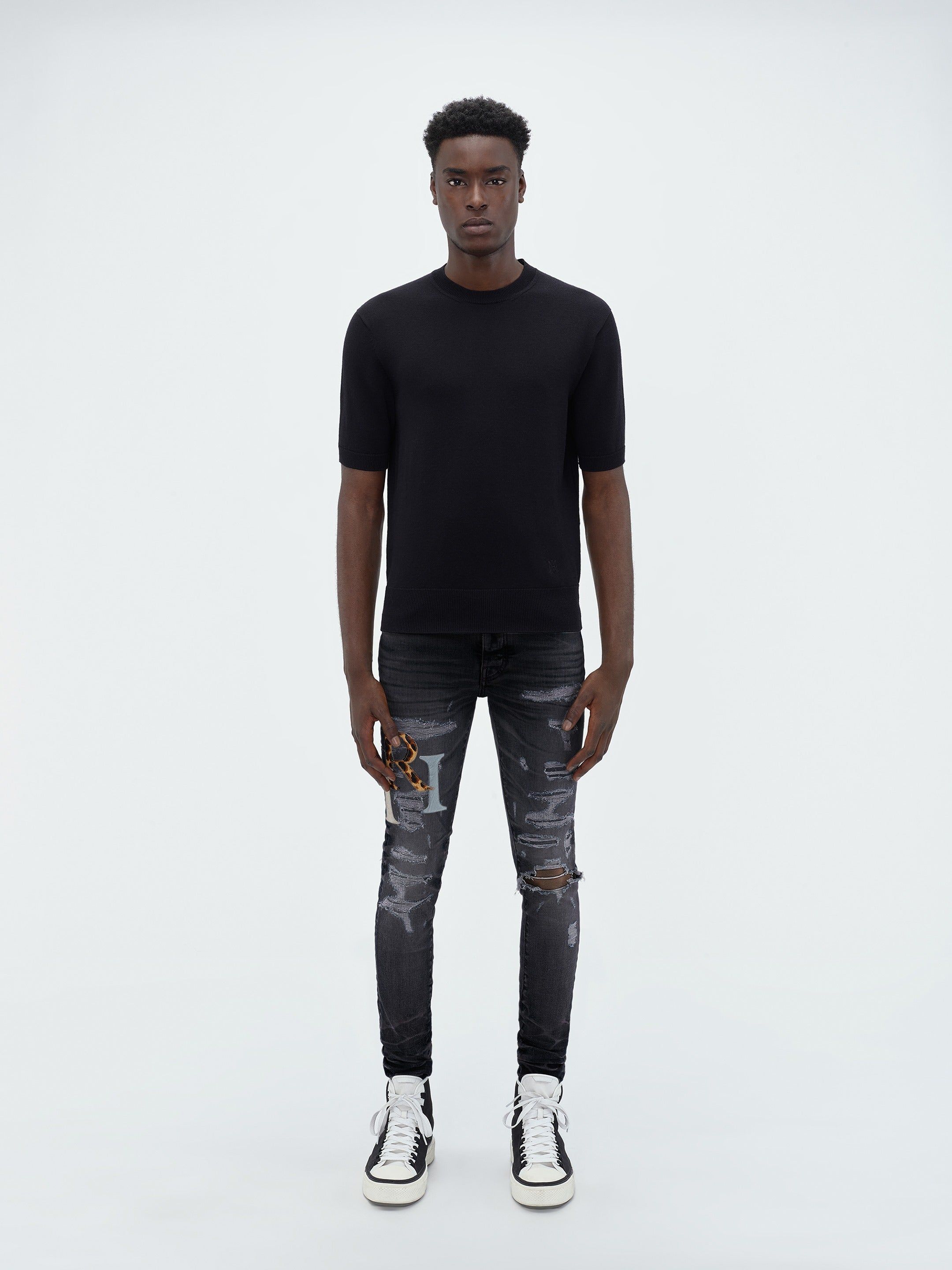 LEATHER STAGGERED LOGO JEAN - FADED BLACK sold by AMIRI product image thumbnail 2
