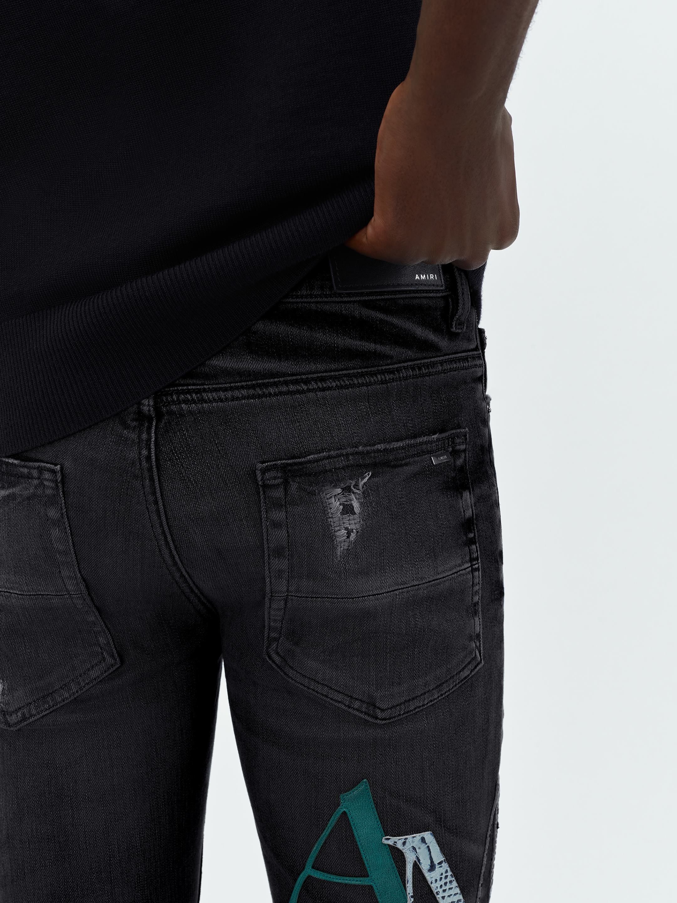 LEATHER STAGGERED LOGO JEAN - FADED BLACK sold by AMIRI product image thumbnail 8