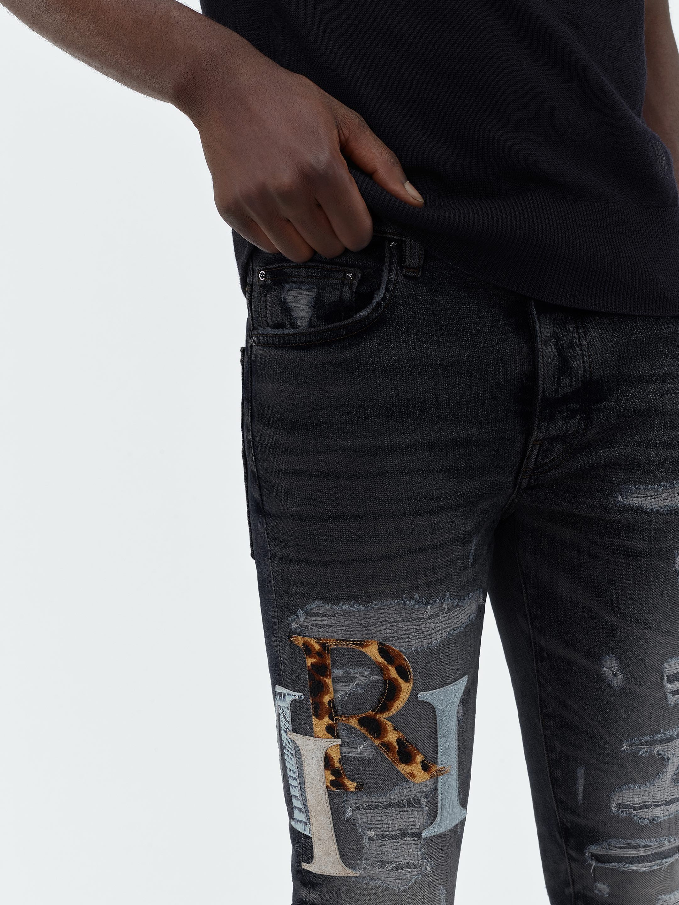 LEATHER STAGGERED LOGO JEAN - FADED BLACK sold by AMIRI product image thumbnail 6