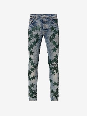 CHEMIST LEATHER STARS JEAN - CLAY INDIGO / GREEN sold by AMIRI