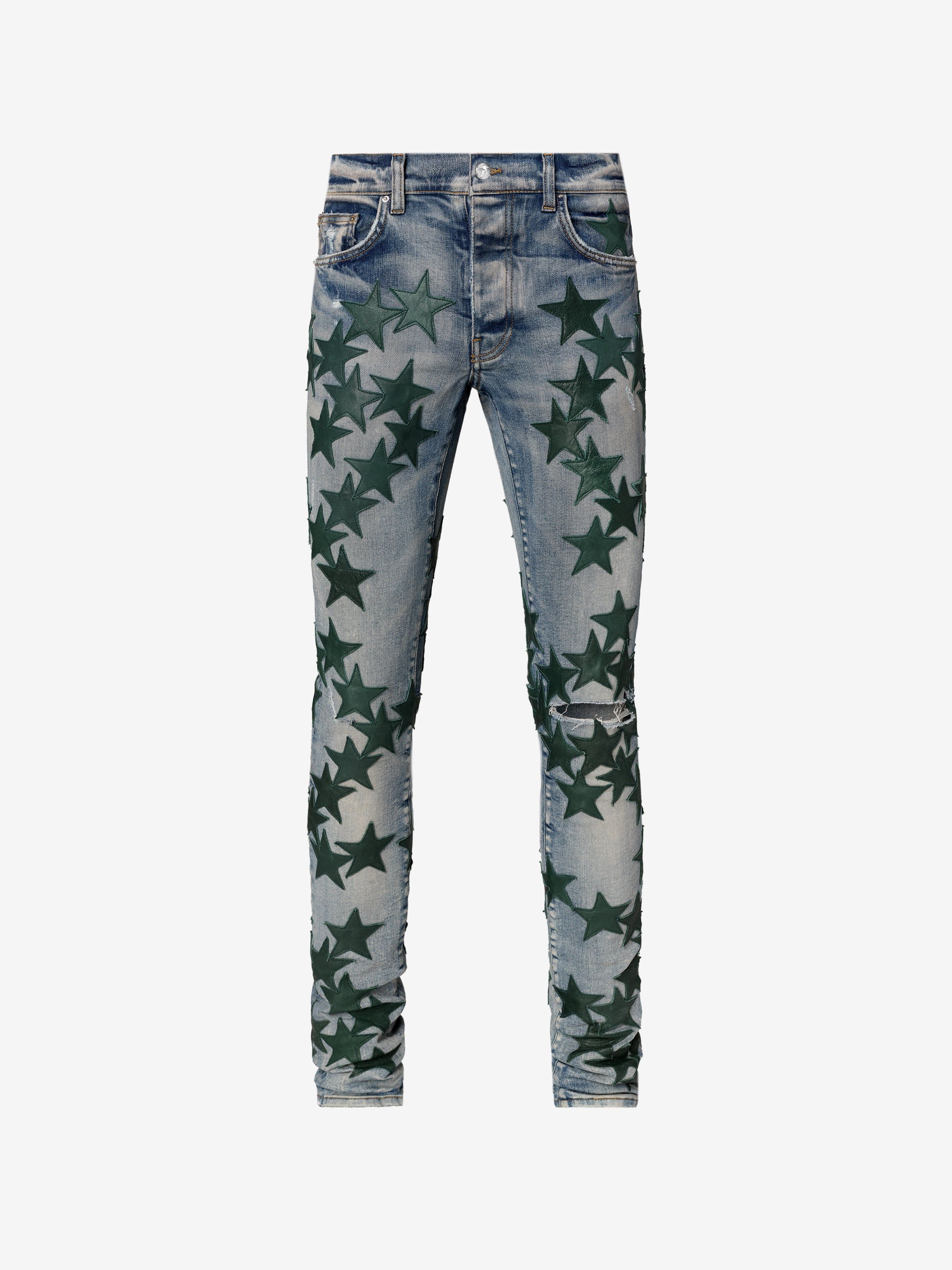 CHEMIST LEATHER STARS JEAN - CLAY INDIGO / GREEN sold by AMIRI