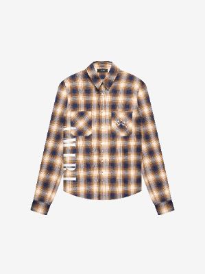 VERTICAL LOGO CRACK INK PLAID - YELLOW / BLUE sold by AMIRI