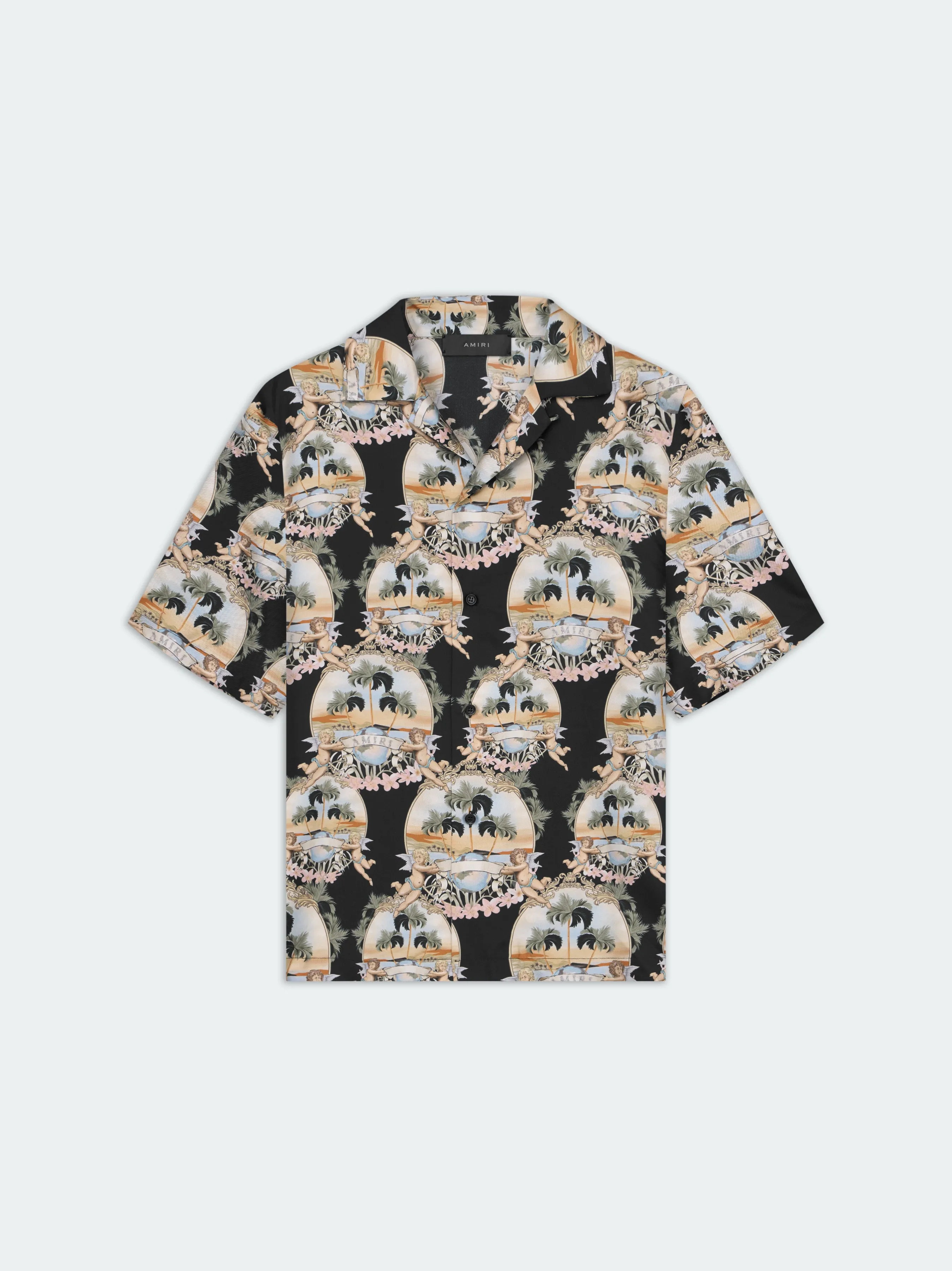 ALL OVER PALM BOWLING SHIRT - Black sold by AMIRI