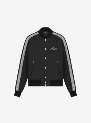 SATIN HARDCORE TRACK BOMBER - BLACK / SILVER sold by AMIRI