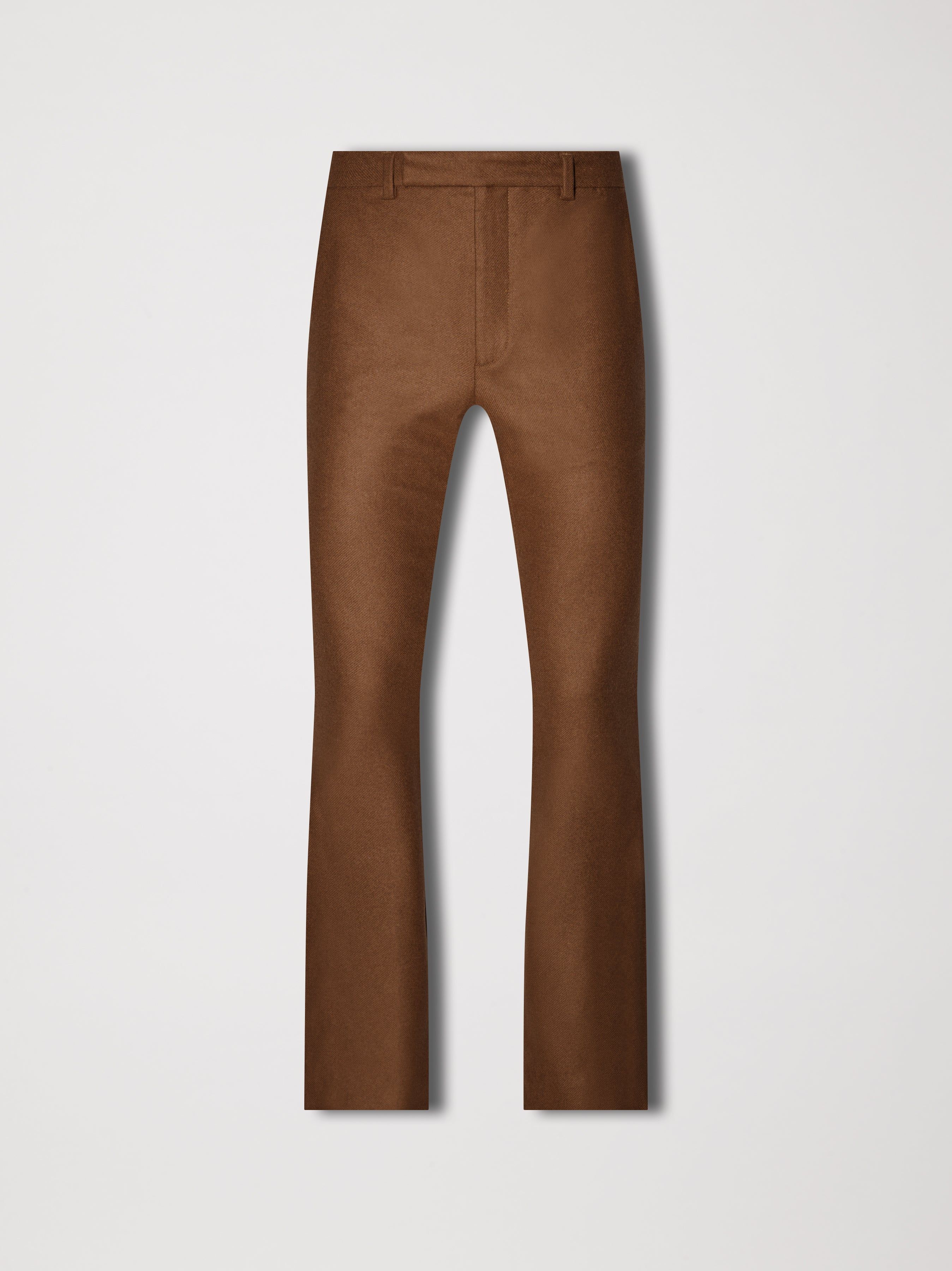 WOOL FLANNEL FLARE PANTS - CAMEL sold by AMIRI