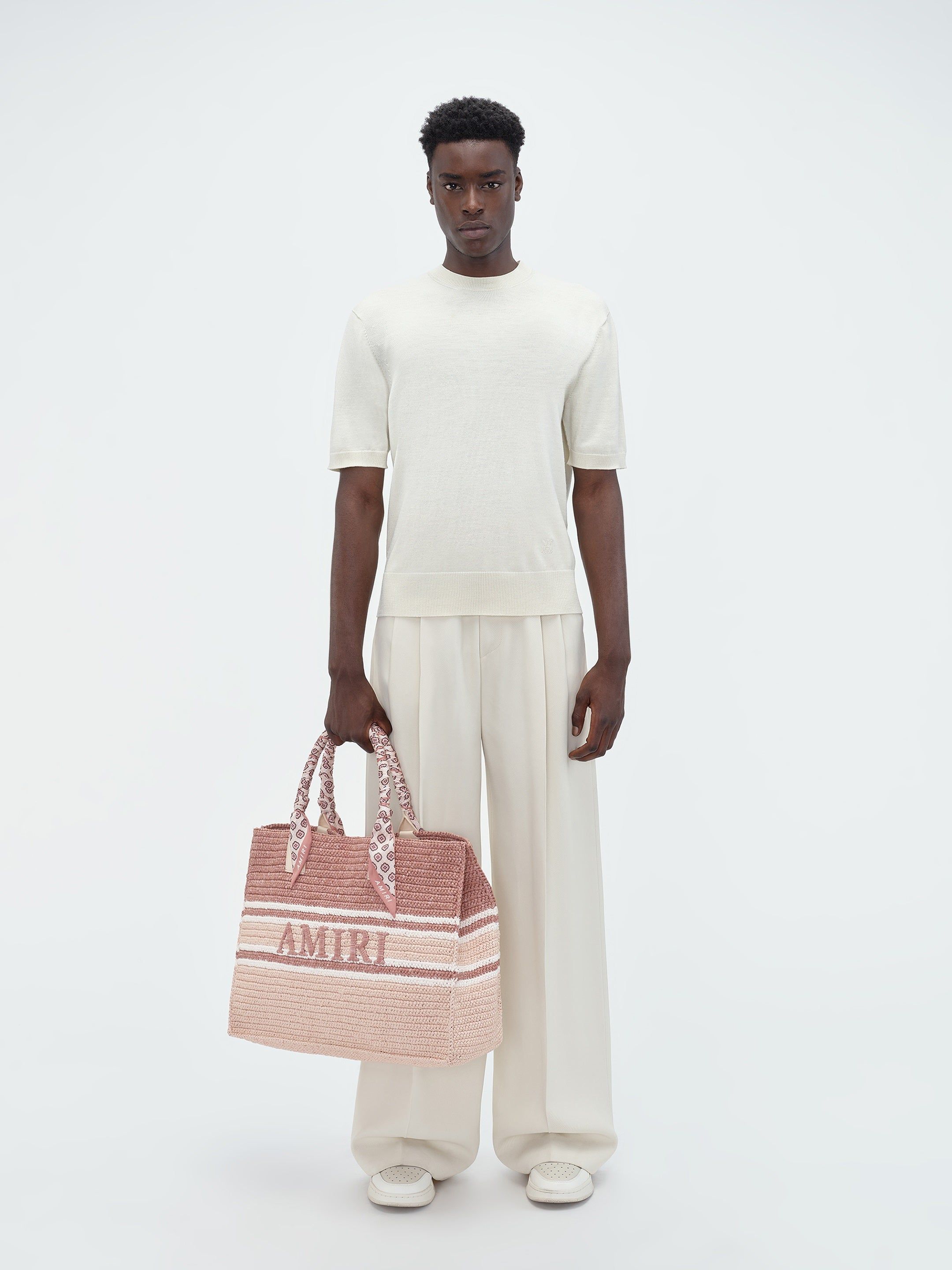 WOVEN STRIPE RAFFIA TOTE BAG - Pink | Parallel
