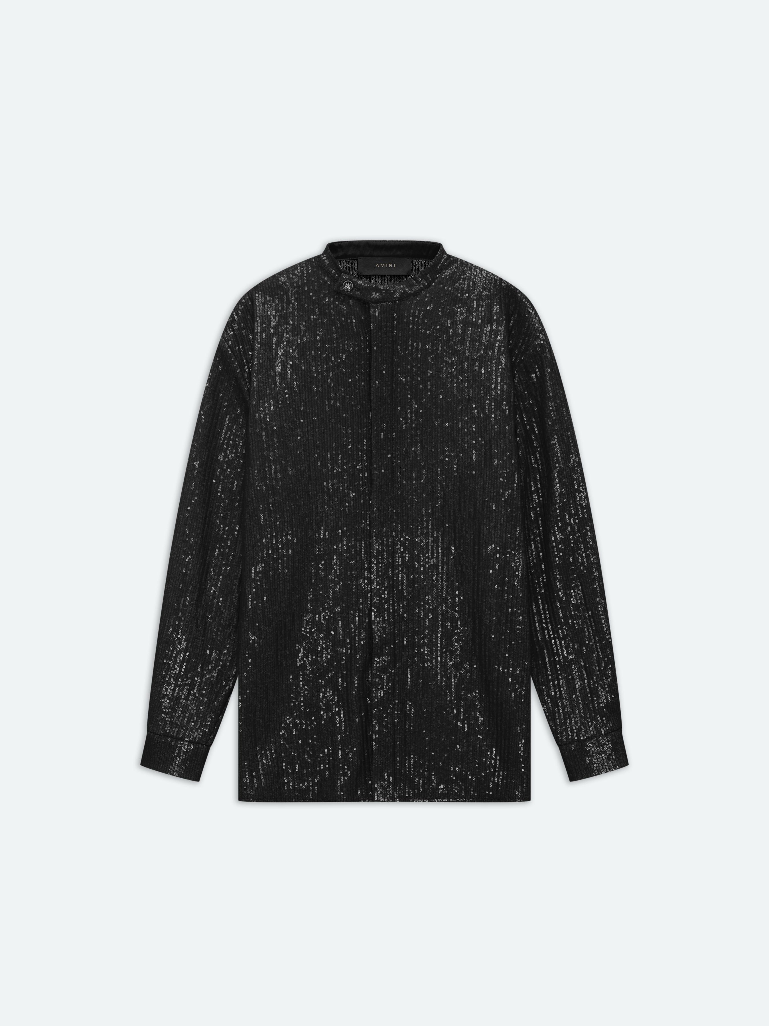 TAB COLLAR COVERED SEQUIN SHIRT - Black sold by AMIRI