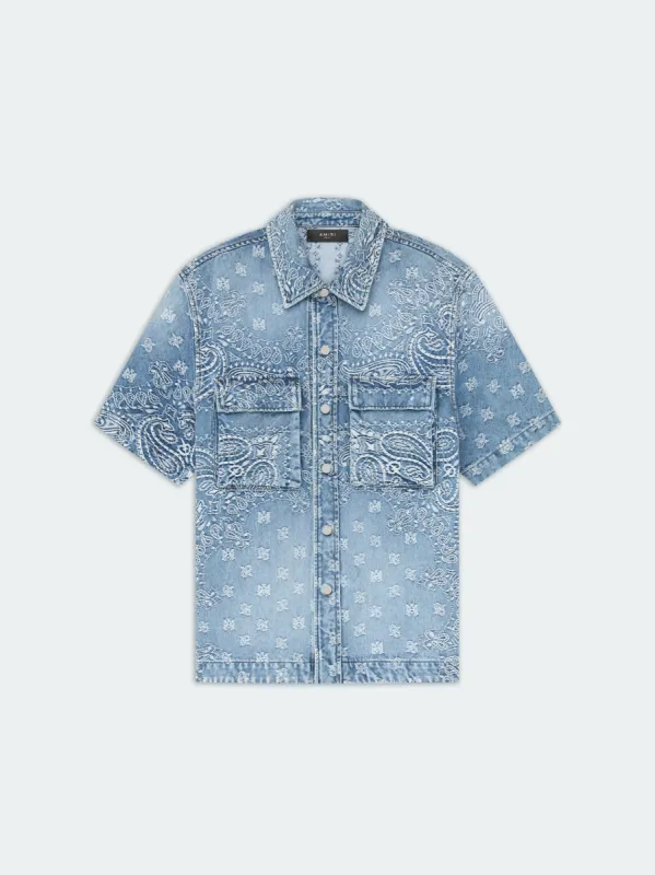 BANDANA JACQUARD SNAP SHORT SLEEVE SHIRT - Perfect Indigo sold by AMIRI