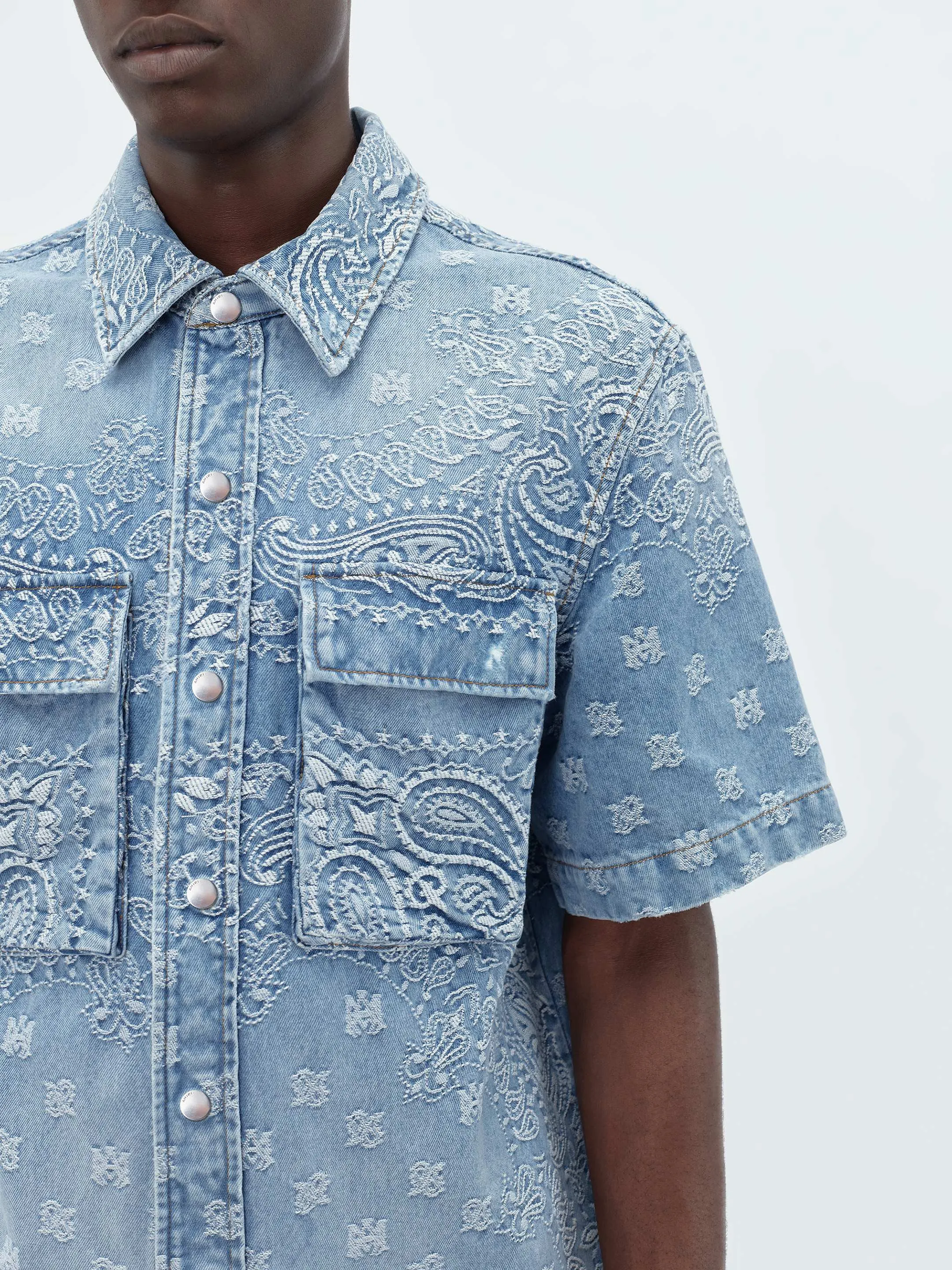BANDANA JACQUARD SNAP SHORT SLEEVE SHIRT - Perfect Indigo sold by AMIRI product image thumbnail 5