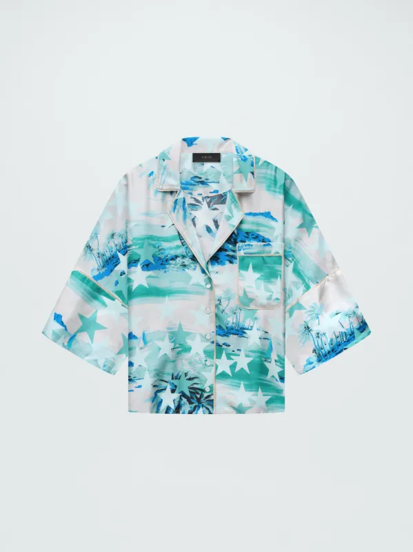 WOMEN - MILITARY STARS S/S PJ SHIRT - GREEN made by AMIRI