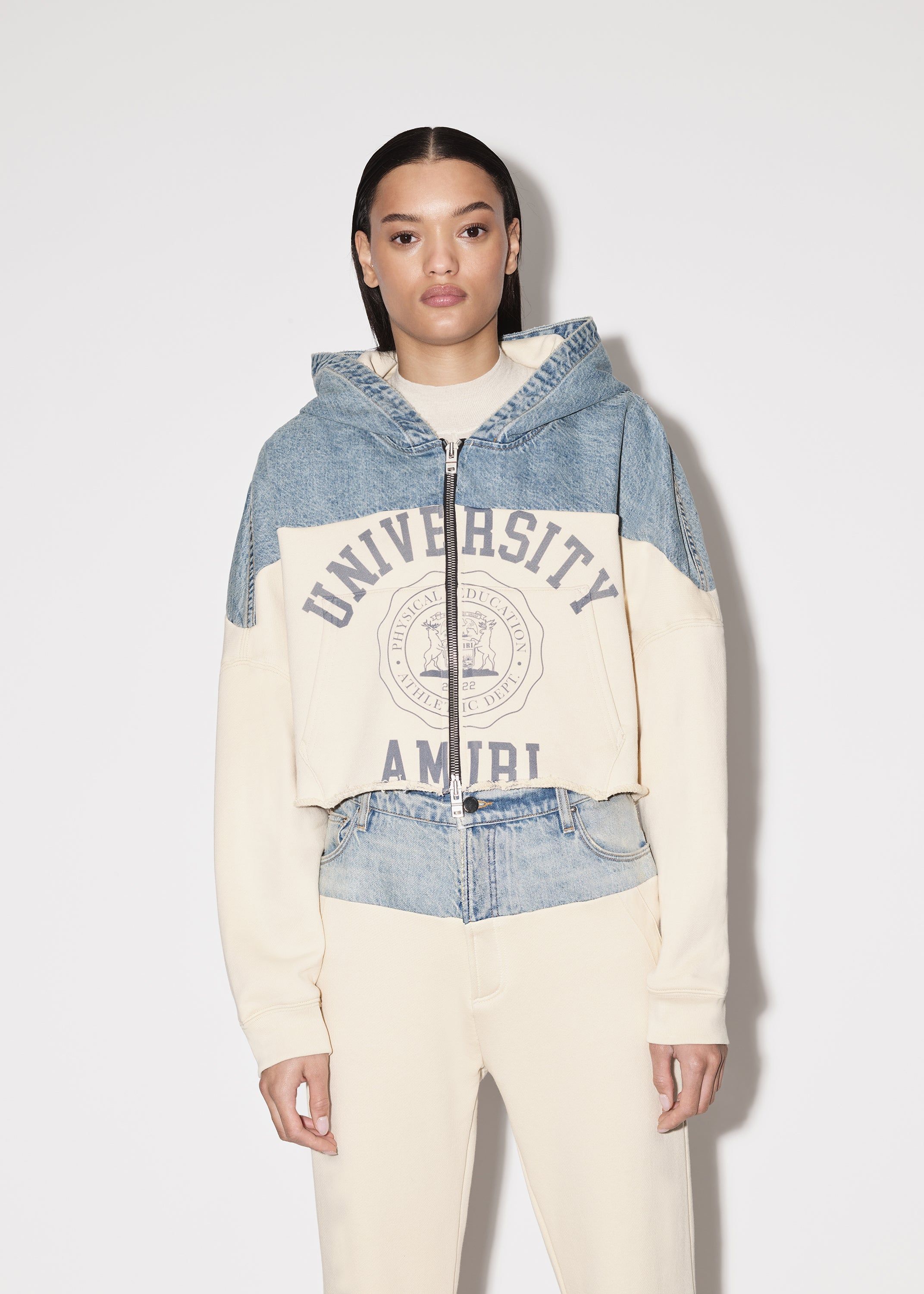 WOMEN - HYBRID ZIP UP HOODIE - VINTAGE INDIGO / ALABASTER sold by AMIRI product image thumbnail 3