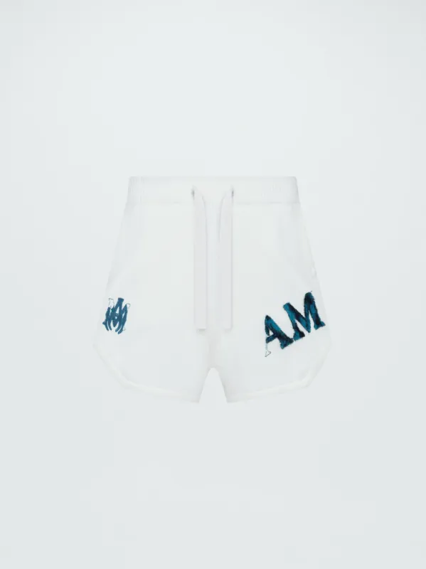 WOMEN - LEOPARD MA LOGO LOGO SHORTS - WHITE sold by AMIRI