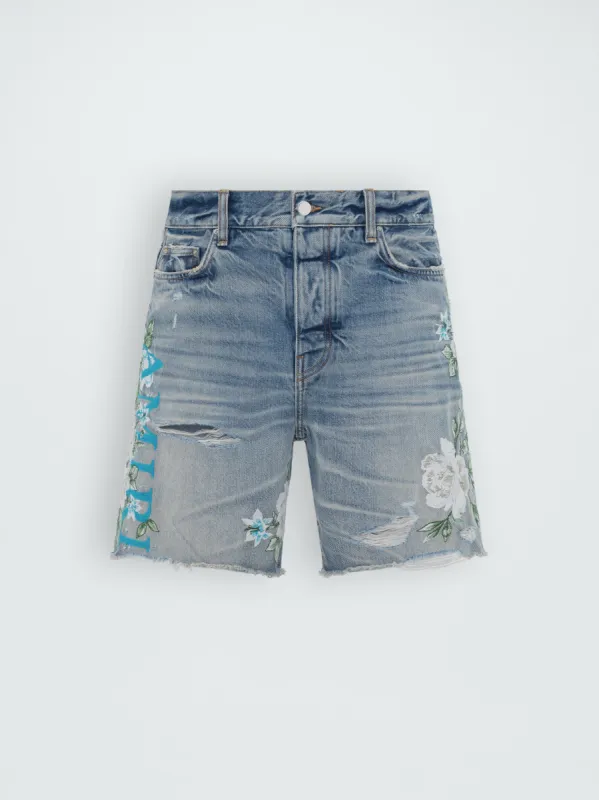 EMBROIDERED FLORAL LOGO SHORT - VINTAGE INDIGO made by AMIRI