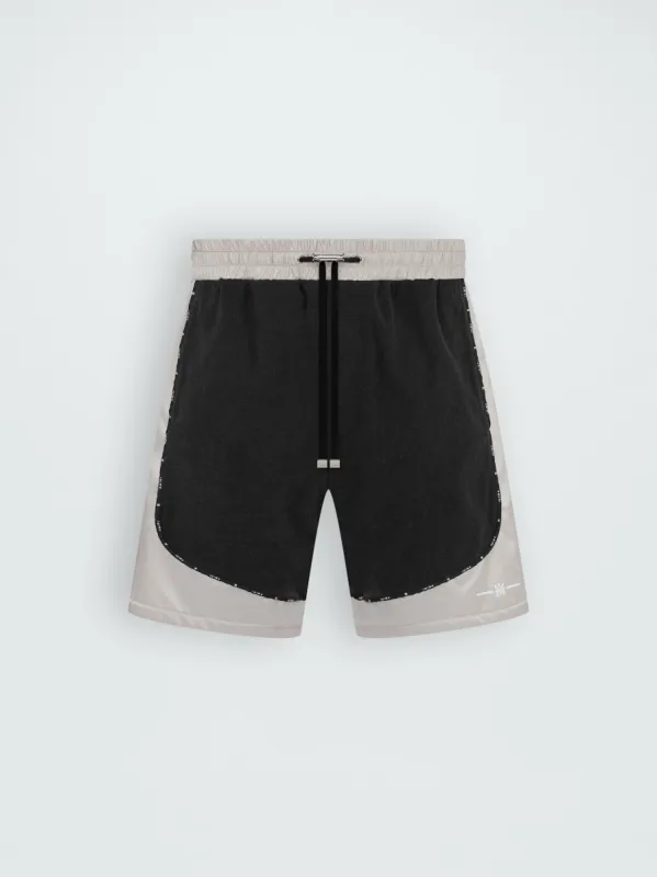 SATIN/DENIM BLOCK SHORT - BLACK made by AMIRI