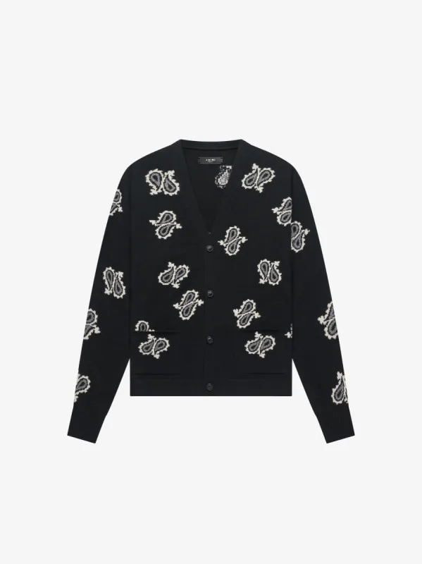 PAISLEY CARDIGAN - BLACK made by AMIRI