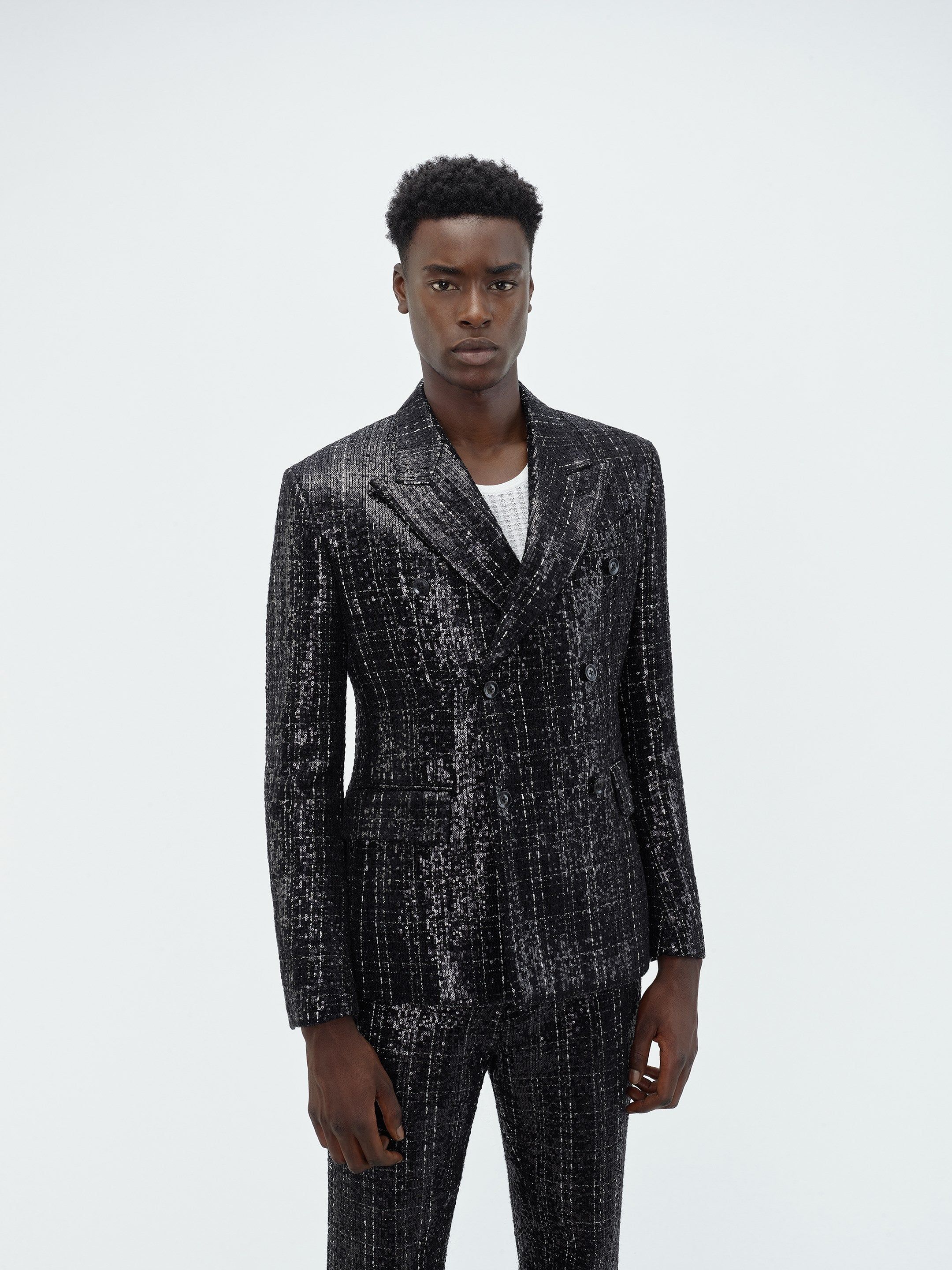 SEQUIN BOUCLE DOUBLE-BREASTED BLAZER - Black sold by AMIRI product image thumbnail 3