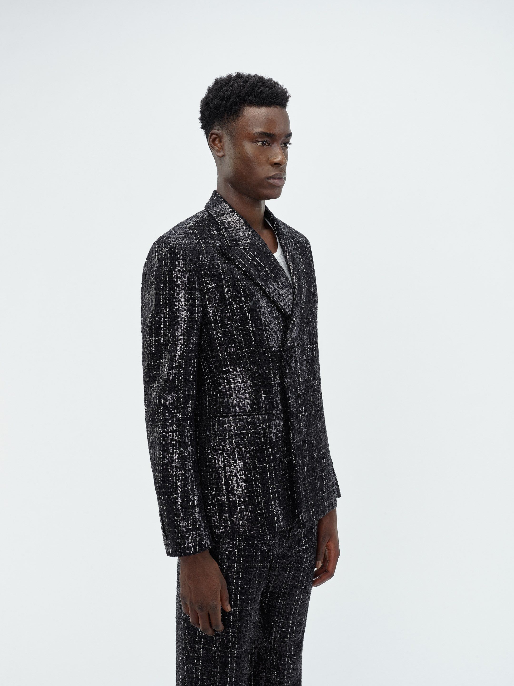 SEQUIN BOUCLE DOUBLE-BREASTED BLAZER - Black sold by AMIRI product image thumbnail 4