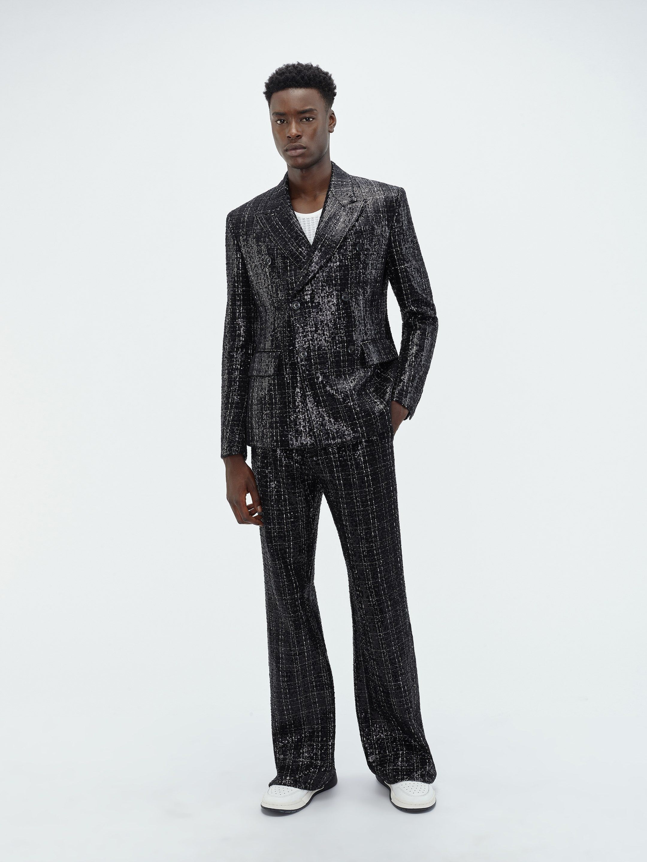 SEQUIN BOUCLE DOUBLE-BREASTED BLAZER - Black sold by AMIRI product image thumbnail 2